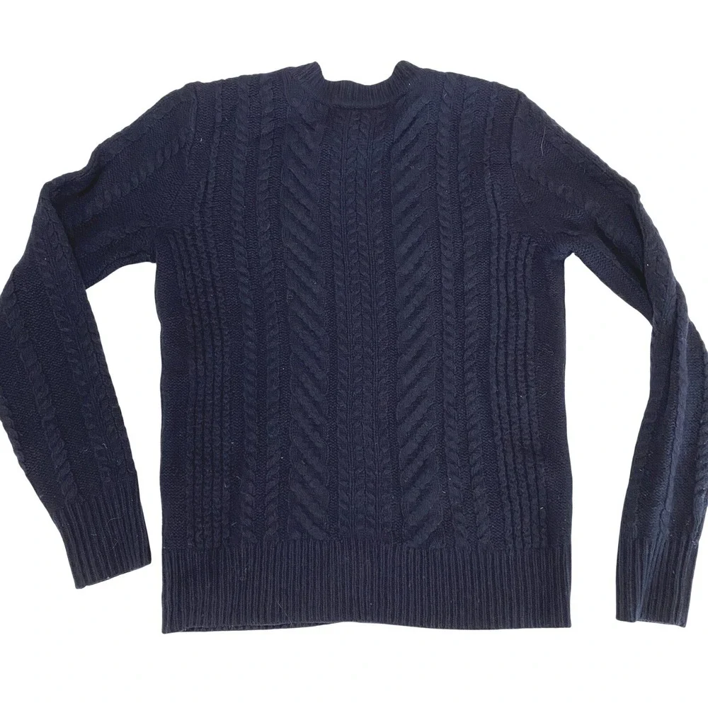 J. Crew Navy Blue Cable Knit Fisherman Sweater 100% Wool Womens Size‎ XXS